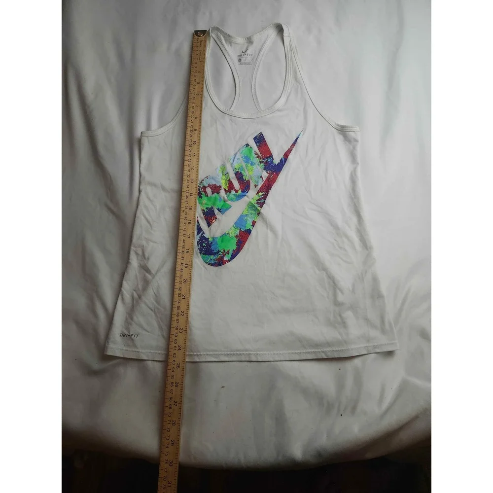 Nike Dri-FIT Womens Run Graphic Racerback Tank Top White Multi Color Size M